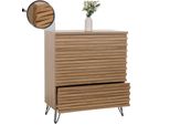 Kommode MCW-M49, Sideboard Schrank Highboard, 3D-Design 3 Schubladen Mdf Metall 94X80X45Cm ~ Natur
