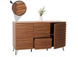 Sideboard MCW-M49, Schrank Kommode Highboard, 3D-Design StaufäCher, Mdf Metall 85X142X44Cm ~ Walnuss-Optik