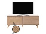 Tv-Rack MCW-M38, Lowboard Fernsehtisch Tv-Schrank Kommode, Schublade TüRe, Kubu Rattan Holz 56X140X41Cm Eiche-Optik