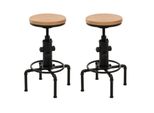 2Er-Set Barhocker MCW-N23, Barstuhl Tresenhocker HöHenverstellbar Drehbar FußAblage Industrial Eisen Massiv-Holz ~ Natur