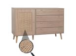 Sideboard MCW-M43, Schrank Kommode Highboard, Schubladen Staufach, Kubu Rattan Holz Melamin, Eiche-Optik