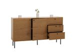 Kommode MCW-N78, Sideboard, 3 Schubladen 2 TüRen, Skandinavischer Stil Metall Holz Melamin MVG 85X150X40Cm ~ Natur