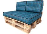 Pillowprim Set Di Cuscini Per Pallet Sfoderabile Impermeabile Cuscini Per Pallet Da Giardino (Cuscino Seduta 120X80 Schienale 2X60X40) Blu A Scacchiera
