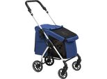 Pawhut Passeggino Per Cani Leggero In Alluminio Pieghevole Per Cani E Gatti Fino A 10 Kg Passeggino Per Gatti Con Cuscini Finestre A Rete Porte Cestino Portaoggetti Passeggino Per Gatti Blu Scuro