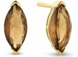 New Bling 9NB-0714 Orecchini In Argento - Donna - Zirconi - Ovale - 11,5 X 5 Mm - Marrone - Argento - Placcato Oro (Oro/Oro Su Argento)
