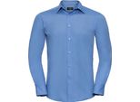Camicia Da Uomo In Popeline Russell Collection, Manica Lunga, Easy-Care BC1018 (S) (Blu)