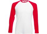 Maglietta Fruit Of The Loom Herren Baseball, LangäRmlig BC328 (2XL) (Weiß/Rot)