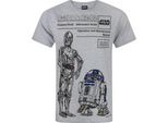 Maglietta Star Wars C-3PO E R2-D2 Uomo NS4139 (Xs) (Grigio)
