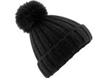 Beechfield Berretto Unisex In Maglia Verbier, Per Adulti, Con Pompon In Pelliccia Sintetica RW5804 (Taglia Unica) (Nero)