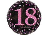 Amscan 3378301 Palloncino Happy Birthday 18 Foil - Ø 43 Cm, Nero/Rosa, Coriandoli