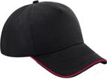 Berretto Da Baseball Beechfield Unisex Authentic 5 Panel Per Adulti BC4640 (Taglia Unica) (Nero/Rosso)