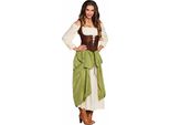 Costume Da Locandiera Medievale Da Donna Beige-Marrone-Verde - M/L
