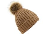 Beechfield Cappello Unisex Con Pompon In Pelliccia Sintetica PC3344 (Taglia Unica) (Beige)