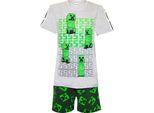 Minecraft - Pigiama Con Pantaloncini Per Bambini NS6729 (134) (Grigio Screziato/Verde/Nero)