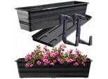 Fioriera Kadax Con Base E Portacassette Da Balcone "Cati"", In Plastica, Vaso Da Fiori Per Balcone, 60 Cm, Antracite"