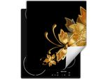 Darhaus Piastra Di Copertura Per Fornelli 45X52 Cm Tappetino Antiscivolo Roll-Up, Nero - Oro - Fiori