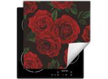Darhaus Piastra Di Copertura Per Stufa 50X52 Cm Tappetino Antiscivolo Roll-Up, Rosso - Roses