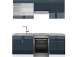 Vicco Cucina Componibile Fame-Line, 200 Cm , Pt Marmo, Blu Scuro Lucido/Bianco