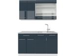 Vicco Cucina Completa Fame-Line, 140 Cm Senza Piano Di Lavoro, Blu Scuro Lucido/Bianco