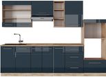 Vicco Cucina Componibile Fame-Line, 280 Cm , Pt Rovere, Blu Scuro Lucido/Rovere Dorato