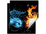 Darhaus Piastra Di Copertura Per Stufa 50X52 Cm Tappetino Antiscivolo Roll-Up, Nero - Acqua - Fuoco