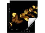 Darhaus Piastra Di Copertura Per Stufa 60X52 Cm Tappetino Antiscivolo Roll-Up, Nero - Oro - Fiore