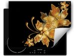 Darhaus Piastra Di Copertura Per Stufa 70X52 Cm Tappetino Antiscivolo Roll-Up, Nero - Oro - Fiori