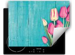Darhaus Piastra Di Copertura Per Stufa 80X52 Cm Tappetino Antiscivolo Roll-Up, Turchese - Legno - Tulipani