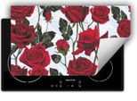 Darhaus Piastra Di Copertura Per Stufa 90X52 Cm Tappetino Antiscivolo Roll-Up, Rosso - Roses