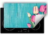 Darhaus Piastra Di Copertura Per Stufa 90X52 Cm Tappetino Antiscivolo Roll-Up, Turchese - Legno - Tulipani