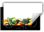Darhaus Piastra Di Copertura Per Fornelli 90X52 Cm Tappetino Antiscivolo Roll-Up, Bianco - Verdure