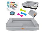 LovPet® Orthopädisches Hundebett Hundekissen Hundekorb Relax, Inkl. Napf + 3X Kauknochen, Hundesofa für Kleine, Mittelgroße & Große Hunde, Bezug abnehmbar und waschbar