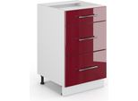 Vicco Mobiletto Base Per Cucina Fame-Line, 50 Cm Senza Piano Di Lavoro, Rosso Bordeaux Lucido/Bianco