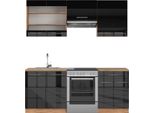 Vicco Cucina Componibile Fame-Line, 200 Cm , Pt Rovere, Antracite Lucido/Oro Power Oak