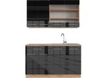 Vicco Cucina Completa Fame-Line, 140 Cm , Pt Rovere, Antracite Lucido/Oro Power Oak