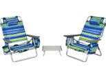 Costway Set Di 2 Sedie Da Spiaggia E Tavolo Con Schienale Regolabile, Borsa Del Ghiaccio, Sedie Da Campeggio Pieghevoli Blu, Verdi
