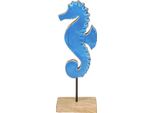 Cavalluccio Marino Decorativo In Legno Blu 28Cm Decorazione Da Tavolo Marittima Natura