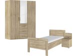 Schlafzimmer-Set RAUCH Komplettschlafzimmer Schlafzimmer EVELYN, braun (eiche sonoma), Bett 100x200cm + ohne Matratze, B/H: 100cm x 200cm, Holzwerkstoff, Schlafzimmermöbel-Sets, Schrank und Bett in 2 Breiten, Nachttisch mit Paneel MADE IN GERMANY