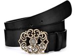 Hüftgürtel LASCANA Ledergürtel, Damen, Gr. 80, gold (schwarz, goldfarben), Obermaterial: 100% Rindsleder, casual,modisch, Gürtel, Gürtel mit Metallschließe, Hosengürtel, Jeansgürtel