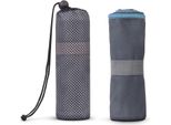 Asciugamano In Microfibra Per Sport, Sauna, Fitness - Asciugamano Da Viaggio - Compatto, Assorbente, Leggero E Ad Asciugatura Rapida (Grigio Con Profili Blu / 50X100Cm) Con Elastico E Sacchetto