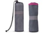 Asciugamano In Microfibra Per Sport, Sauna, Fitness - Asciugamano Da Viaggio - Compatto, Assorbente, Leggero E Ad Asciugatura Rapida (Grigio Con Profili Rosa / 50X100Cm) Con Elastico E Sacchetto