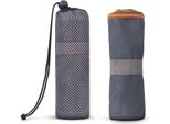 Asciugamano In Microfibra Per Sport, Sauna, Fitness - Asciugamano Da Viaggio - Compatto, Assorbente, Leggero E Ad Asciugatura Rapida (Grigio Con Profili Arancioni / 50X100Cm) Con Elastico E Sacchetto