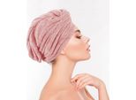 Turbante Per Capelli (Rosa) Accogliente Con Bottone - 25X65Cm (Taglia Unica) Morbidissimo E Soffice - Assorbente, Asciugamano Turbante Per Capelli Asciugatura Rapida