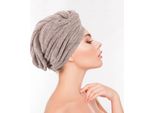 Turbante Per Capelli (Marrone) Accogliente Con Bottone - 25X65Cm (Taglia Unica) Morbidissimo E Soffice - Assorbente, Asciugamano Turbante Per Capelli Asciugatura Rapida