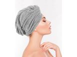 Turbante Per Capelli (Grigio) Accogliente Con Bottone - 25X65Cm (Taglia Unica) Morbidissimo E Soffice - Assorbente, Asciugamano Turbante Per Capelli Asciugatura Rapida