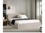 Letto Imbottito 180X200 In Tessuto Boucle Beige Con Rete A Doghe In Legno E Contenitore