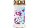 Candela Per Tomba - Bruciatore Diurno 72 Ore Di Durata, Lume Per Tomba Con Motivo (Fiore Di Cosmo) - Candela Di Lutto Per Commemorazione Cimiteriale Come Bruciatore Permanente