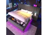 Letto Imbottito Idraulico Flieks 160X200Cm Con Funzione Di Carico, Letto Matrimoniale A Molle Insacchettate Letto Per Ragazzi Con Led, Letto Contenitore Con Rete A Doghe, Lino, Grigio