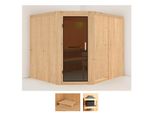 Sauna KARIBU Marit, beige (naturbelassen), ohne Ofen, (ohne Ofen), Saunen, ohne Ofen