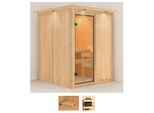 Sauna KARIBU Norin, beige (naturbelassen), ohne Ofen, (ohne Ofen), Saunen, ohne Ofen